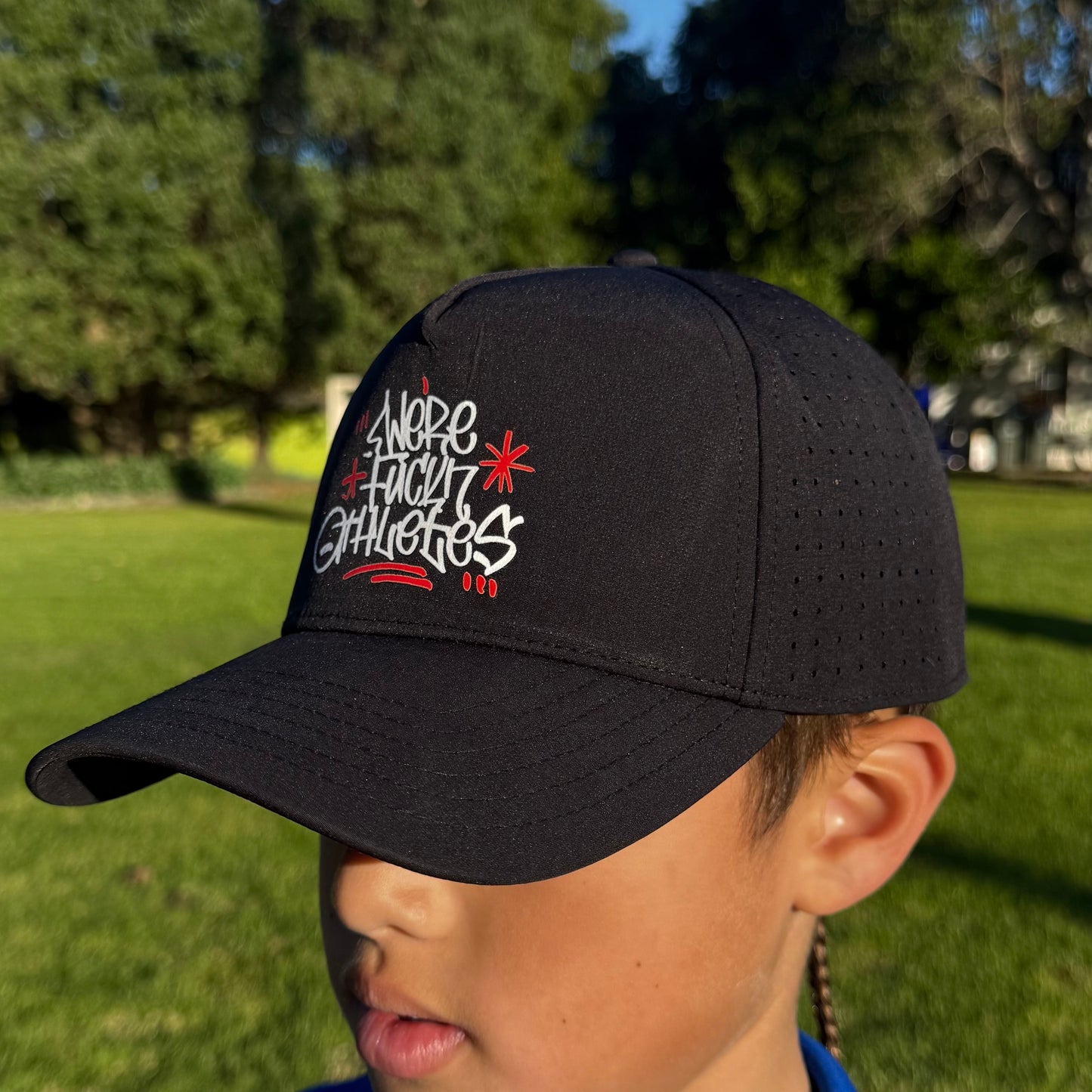 WE'RE FUCKN ATHLETES FRAME PERFORATED CAP